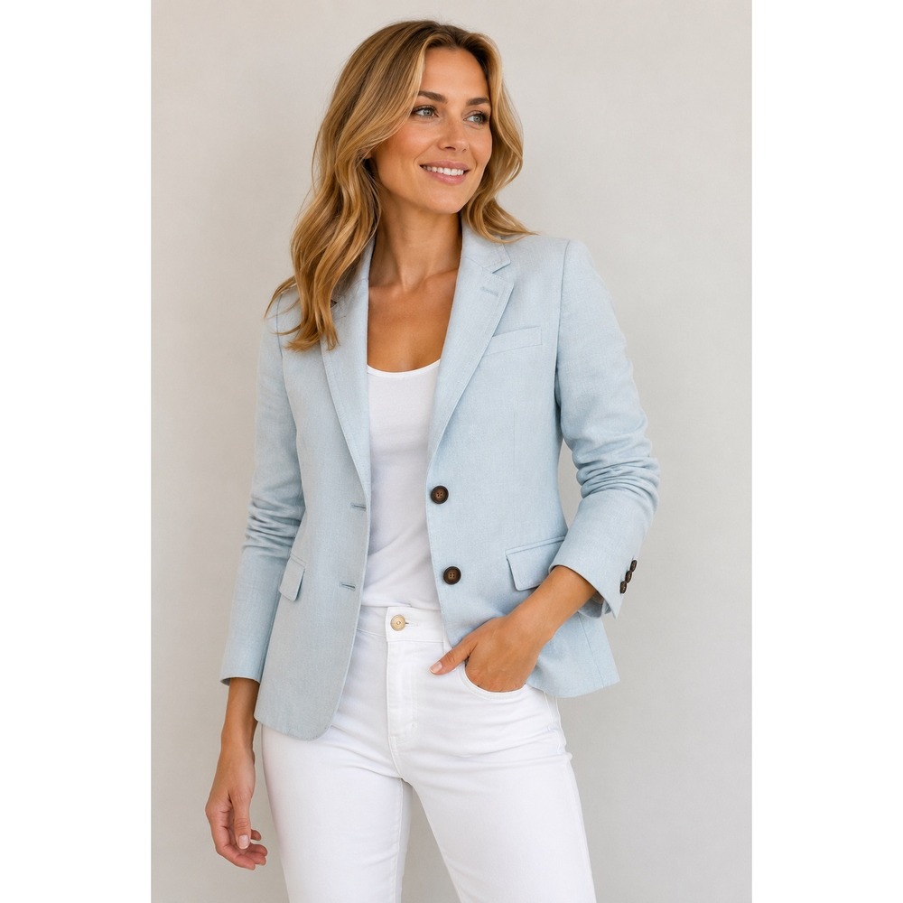 J.Crew Outlet Womens Light Blue Linen Career Wear Tailored Blazer Jacket Size 0